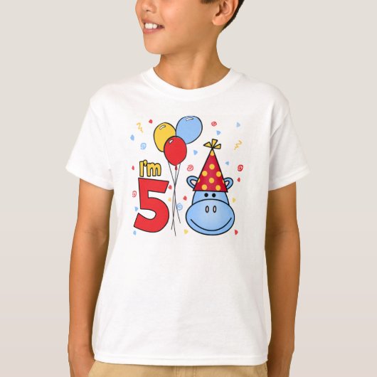 Blue Hippo Face 5th Birthday T-shirt (Voorkant)