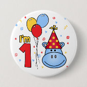 Blue Hippo Face First Birthday Pinback Button (Voorkant)