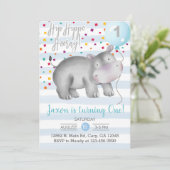 Blue hippo garçon 1er invitation de premier annive (Debout devant)