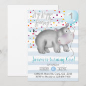 Blue hippo garçon 1er invitation de premier annive (Devant / Derrière)