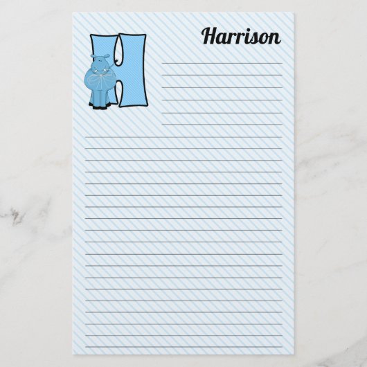 Blue Hippo Mongrammed Letter H Lined Briefpapier (Voorkant)