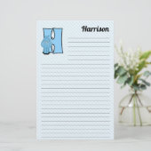 Blue Hippo Mongrammed Letter H Lined Briefpapier (Staand voorkant)