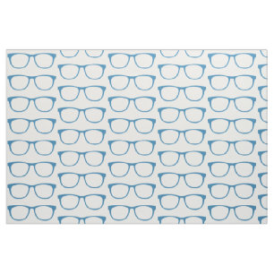 Blue Hipster Geek Glasses Fabric Stof