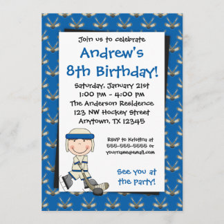 Blue Hockey Birthday Invitations Kaart