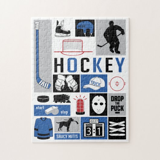 Blue Hockey Elements Stick Puck Player Legpuzzel (Verticaal)