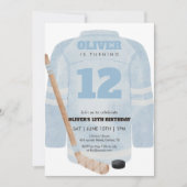 Blue Hockey Jersey Birthday Invitation (Devant)