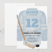 Blue Hockey Jersey Birthday Invitation (Devant / Derrière)