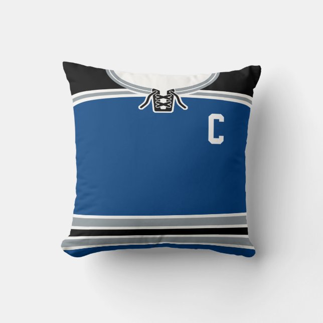 Blue Hockey Jersey Name & Number Sjabloon Kussen (Voorkant)