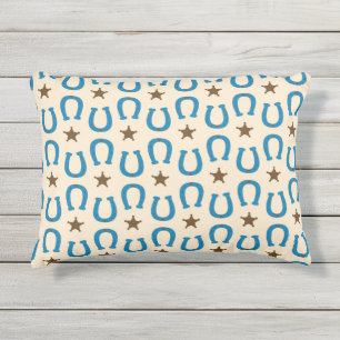 Blue Hoefijzer Brown Sheriff Star  Rustic Buitenkussen