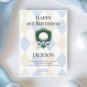 Blue Hole in One Boys Golf Fijne 1e verjaardag Kaart