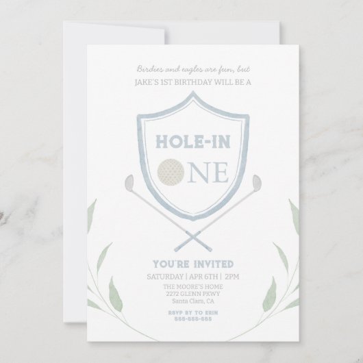 Blue Hole in One Golf 1er anniversaire Invitation (Devant)