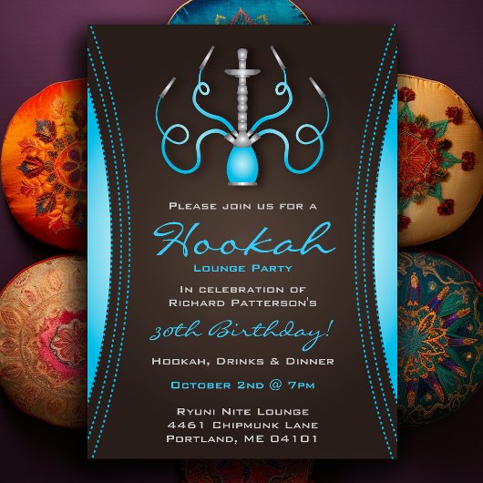 Blue Holi Hookah Party Invitation Kaart