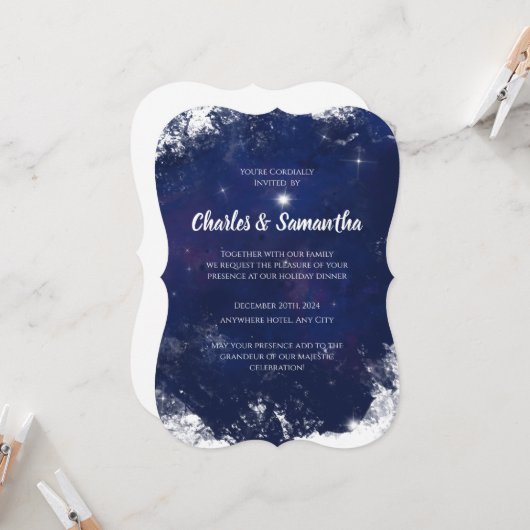 Blue Holiday Greetings Card Christmas Invitation (Devant/Arrière en situation)