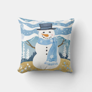 Blue Holiday Snowman Kerstwinter Kussen