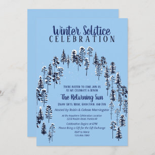 Blue Holiday Winter Solstice Snow Forest Party Kaart