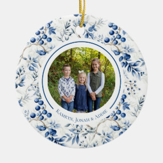 Blue Holly Toile Circle Ornament