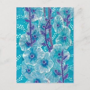 Blue Hollyhock Mallow Malva Flower Floral Painting Briefkaart