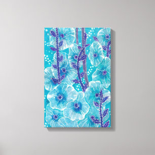 Blue Hollyhock Mallow Malva Flower Floral Painting Canvas Afdruk