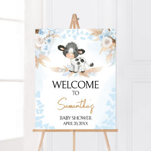 Blue Holy Koe Baby shower Welkom Poster