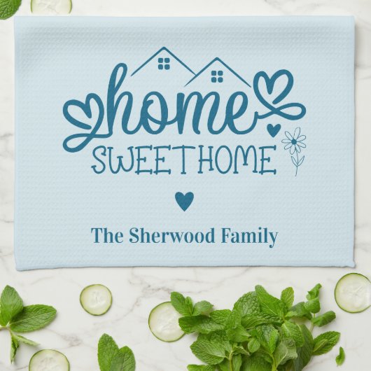 Blue Home Sweet Home Gepersonaliseerd Theedoek (Gevouwen)