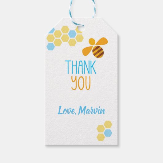 Blue Honey Bee Gift Label Cadeaulabel (Voorkant)