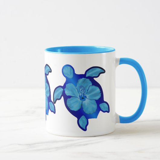 Blue Honu Turtle en Hibiscus Mok (Rechts)