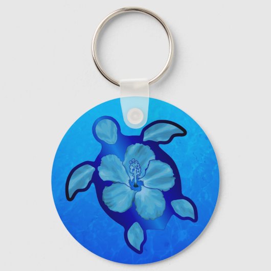 Blue Honu Turtle en Hibiscus Sleutelhanger (Voorkant)