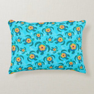 Blue Honu Zee Turtles Hibiscus Flowers Accent Kussen