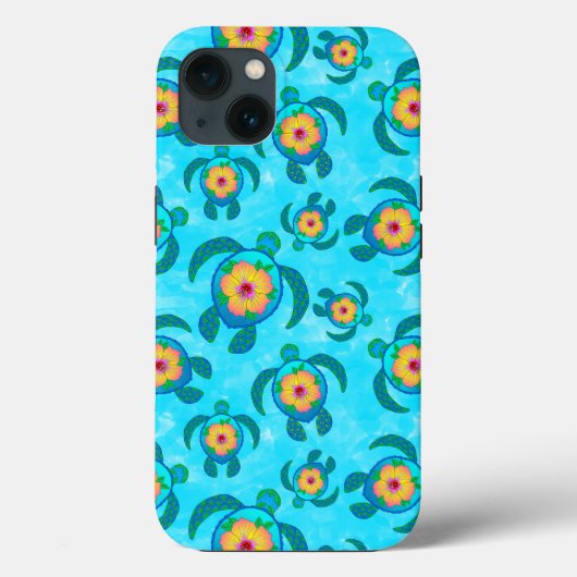 Blue Honu Zee Turtles Hibiscus Flowers Case-Mate iPhone Case (Achterkant)