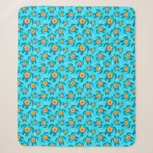 Blue Honu Zee Turtles Hibiscus Flowers Sherpa Deken