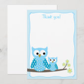 Blue Hoot Owl Flat Dank je wel Notitiekaartje (Voorkant / Achterkant)