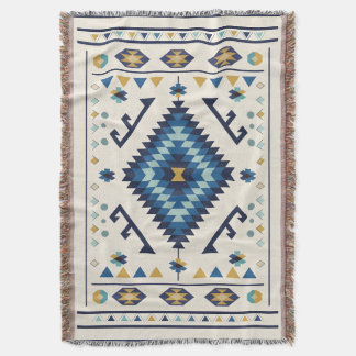 Blue Horizon Nomad – Minimalistische Tribale Diama Deken