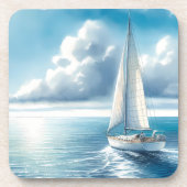 Blue Horizon Solitary Sailboat Bier Onderzetter (Voorkant)