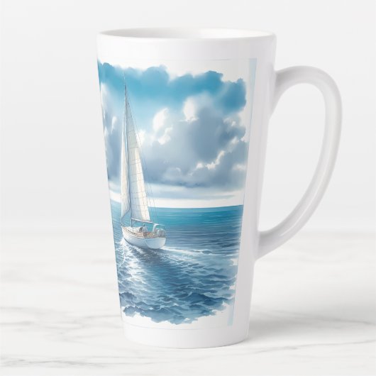 Blue Horizon Solitary Sailboat Latte Mok (Rechts)