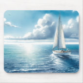 Blue Horizon Solitary Sailboat Muismat (Voorkant)