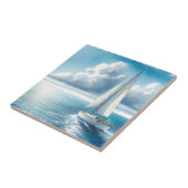 Blue Horizon Solitary Sailboat Tegeltje (Zijkant)