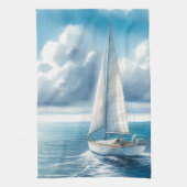 Blue Horizon Solitary Sailboat Theedoek (Verticaal)