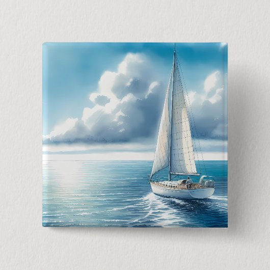 Blue Horizon Solitary Sailboat Vierkante Button 5,1 Cm (Voorkant)