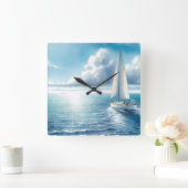 Blue Horizon Solitary Sailboat Vierkante Klok (Huis)