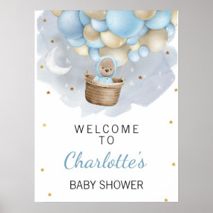 Blue Hot Air Ballon Beer Baby shower Welkomstteken Poster