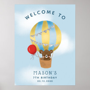 Blue Hot Air Ballon Birthday Party Welkomstteken Poster