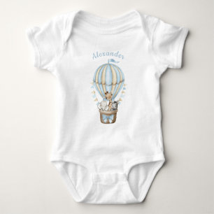 Blue Hot Air ballon Safari Animals Baby Bodysuit