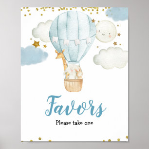 Blue Hot-air ballon Waterverf Favor Sign Poster