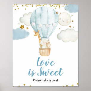 Blue Hot-air ballon Waterverf Love is Sweet Sign Poster