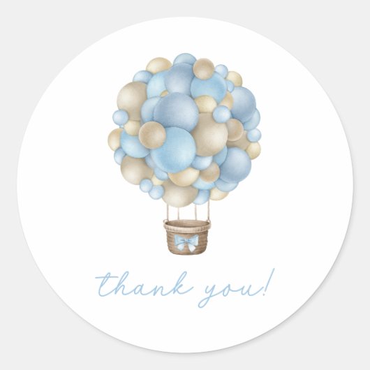 Blue Hot Air BallonBoy Baby shower Ronde Sticker (Voorkant)