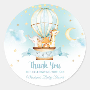 Blue Hot Air Ballons Animals Baby shower Favors Ronde Sticker