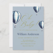 Blue Hot Air Balloon Baby Shower Invitation  (Devant)