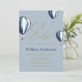 Blue Hot Air Balloon Baby Shower Invitation  (Debout devant)