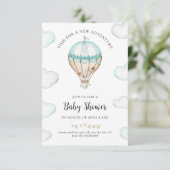 Blue Hot Air Balloon Baby shower Invitation Garçon (Debout devant)