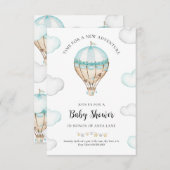 Blue Hot Air Balloon Baby shower Invitation Garçon (Devant / Derrière)